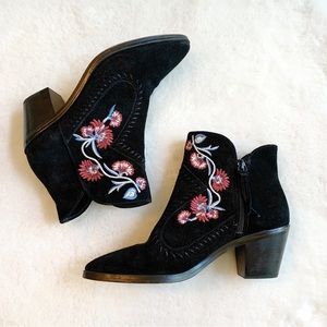Rebecca Minkoff Black Ankle Boots with Floral Embroidery